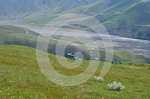 Gudiyalchay river and glacial valley near Shahdag National Park, Azerbaijan, in the Greater Caucasus range