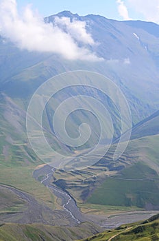 Gudiyalchay river and glacial valley near Shahdag National Park, Azerbaijan, in the Greater Caucasus range