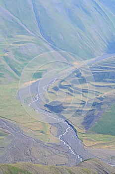 Gudiyalchay river and glacial valley near Shahdag National Park, Azerbaijan, in the Greater Caucasus range