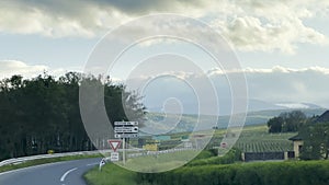 Guebwiller, France - April 24 2024 : Road to Vosges Mountains Panorama from D83, Haut-Rhin, Alsace, France