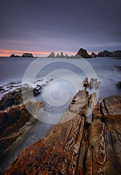 Gueirua beach at sunset. Asturias, Spain.