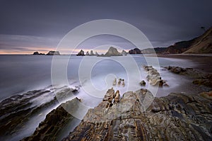 Gueirua beach at sunset. Asturias, Spain.