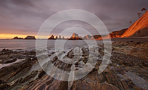 Gueirua beach at sunset. Asturias, Spain.