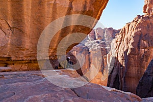 Guelta d`Archei waterhole near oasis, Ennedi Plateau, Chad, Africa.