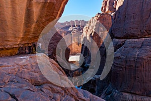 Guelta d`Archei waterhole near oasis, Ennedi Plateau, Chad, Africa.