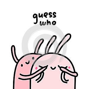 Guess who hand drawn vector illustration in cartoon comic style couple of rabbits together playing
