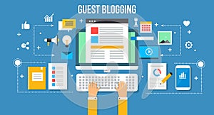 Guest blogging - flat design vector illustration. Web banner concept.