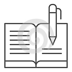 Guest book with pen thin line icon. Registry book vector illustration isolated on white. Writing outline style design