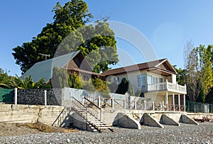 Guest houses on the Black Sea coast. Sunny autumn day.