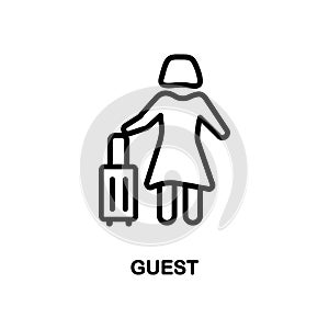Guest outline vector icon. Thin line black guest icon, flat vector simple element illustration from editable hotel