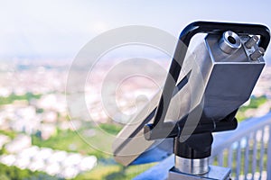 Guest tourist binoculars at Olimpiapark Tower in front of aerial