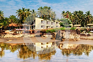 Guesthouses on the shore of the Arabian Sea in Ashvem, Goa