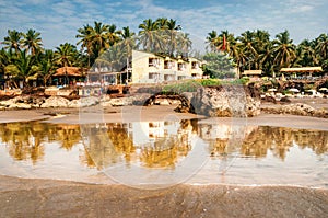 Guesthouses on the shore of the Arabian Sea in Ashvem, Goa