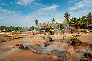 Guesthouses on the shore of the Arabian Sea in Ashvem, Goa