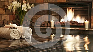 Guests can bask in the warmth of the fireplace while enjoying a relaxing foot soak in the spas cozy foot bath area. 2d photo