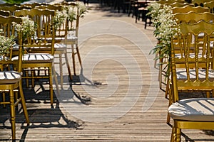 Guests chairs and decorations with lake environment