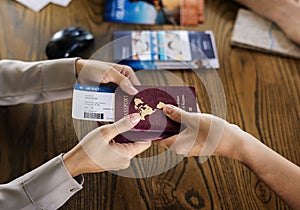 Guests checking in to a resort