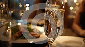 Guests are greeted with a glass of sparkling champagne adding a touch of elegance and celebration to the dining photo