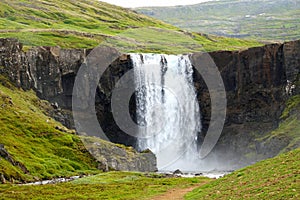 Gufufoss, a beautiful waterfall near Seydisfjordur, Iceland in the summer