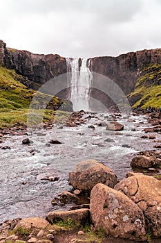 Gufufoss waterfall in Seydisfjordur Iceland on a summer day