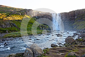 Gufufoss waterfall on the way to Seydisfjordur town at east Iceland