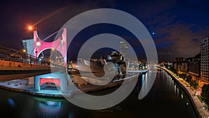 The Guggenheim museum and the Bilbao estuary at night