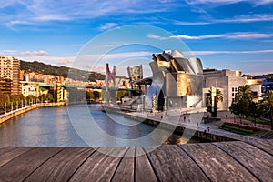 The Guggenheim Museum, Nervion River and La Salve Bridge in Bilbao