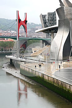 Guggenheim Museum and red bridge in Bilbao, Spain