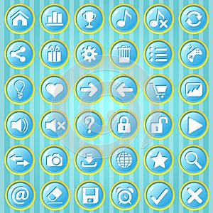 Gui Button blue sky circle with golden border.