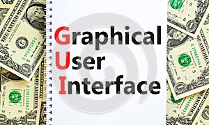 GUI graphical user interface symbol. Concept words GUI graphical user interface on white note on a beautiful background from