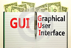 GUI graphical user interface symbol. Concept words GUI graphical user interface on white note on a beautiful white background.