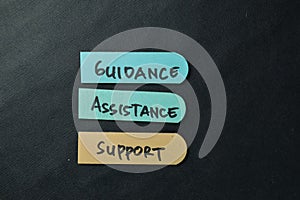 Guidance, Assistance, Support write on sticky notes isolated on office desk