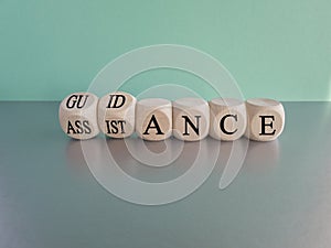 Guidance and assistance symbol. Turned cubes, changes words 'assistance' to 'guidance'.