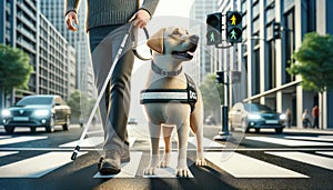 Guide Dog Assisting on City Crosswalk