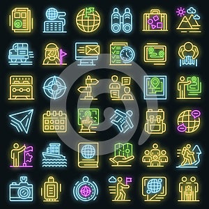 Guide icons set vector neon photo