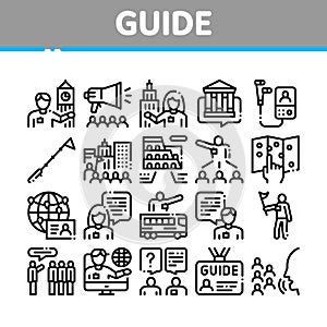 Guide Lead Traveler Collection Icons Set Vector