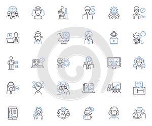 Guide line icons collection. Navigate, Assist, Lead, Instruct, Mentor, Direct, Teach vector and linear illustration