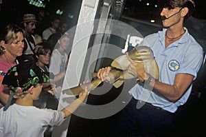 Guide with Nurse Shark and Children, Key West Aquarium, FL