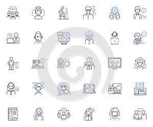 Guide line icons collection. Navigate, Assist, Lead, Instruct, Mentor, Direct, Teach vector and linear illustration photo