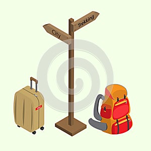 Guide post between Luggage trolley and backpack