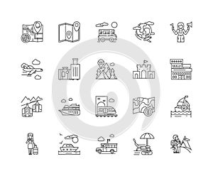 Guided tours line icons, signs, vector set, outline illustration concept