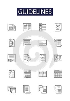 Guidelines line vector icons and signs. Rule, Procedure, Protocol, Code, Standard, Regulation, Directive, Edict outline photo