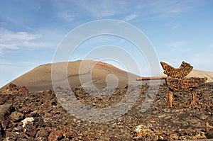 Guidepost to Timanfaya volcanic park, Lanzarote