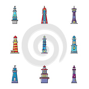 Guiding light icons set, flat style