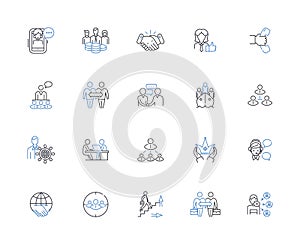 Guiding people line icons collection. entorship, Support, Direction, Motivation, Counsel, Leadership, Education vector