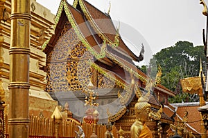 Guilded temple buildings at Wat Doi Suthep.