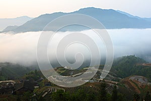 Guilin terrace with fog