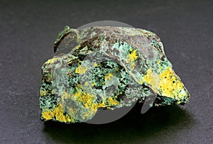 Guilleminite and Derricksite radioactive mineral sample.