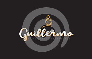 guillermo word text logo with coffee cup symbol idea typography