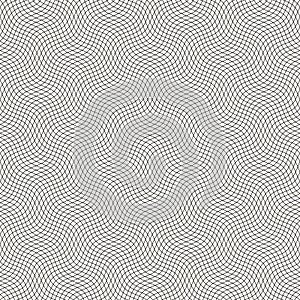 Guilloche pattern with diagonal wavy lines.